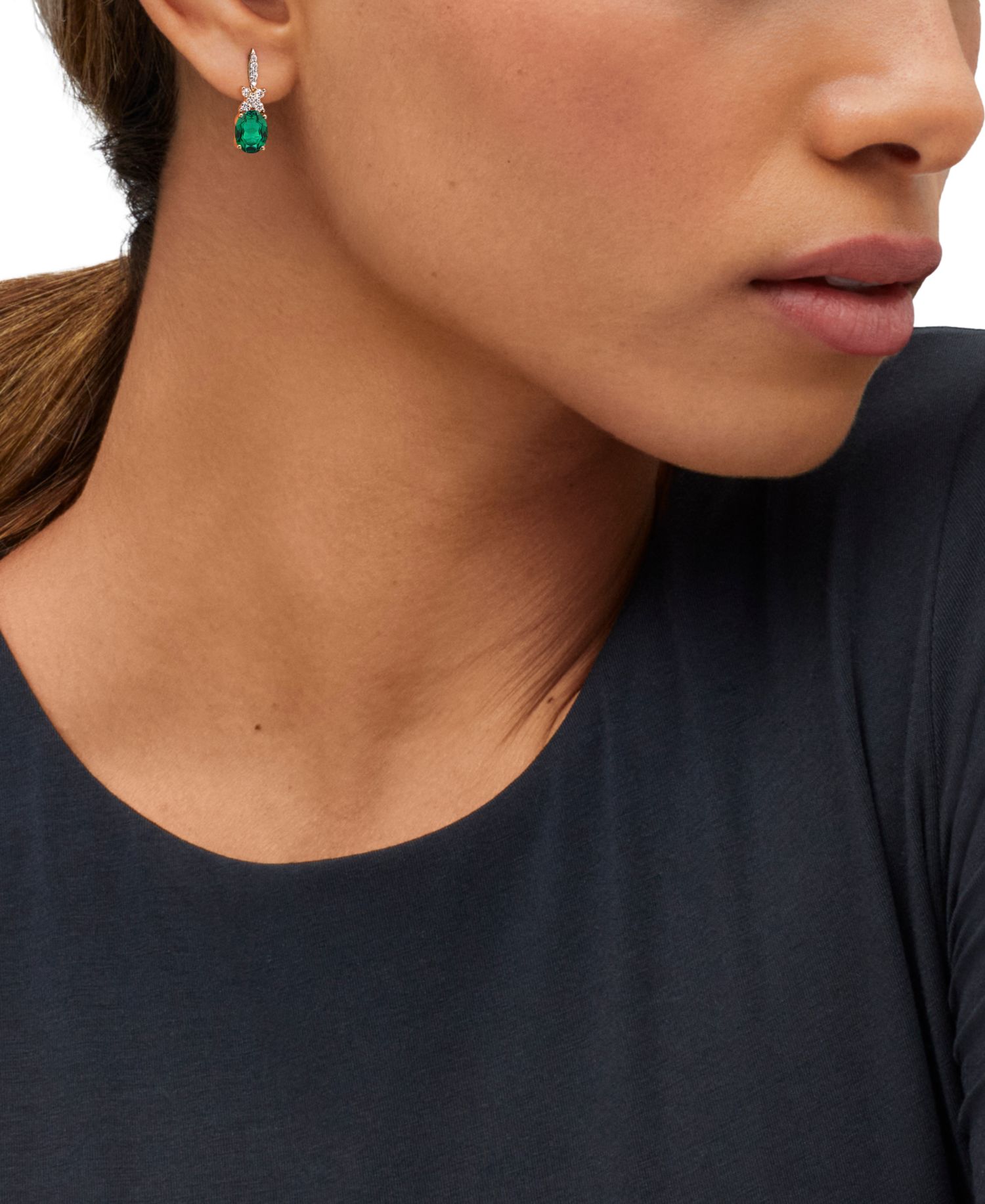 Lab-Grown Ruby (4-1/5 ct. t.w.) & Lab-Grown Diamond (1/2 ct. t.w.) Drop Earrings in 14k Yellow Gold (Also available in Lab-Grown Emerald and Lab-Grown Sapphire)