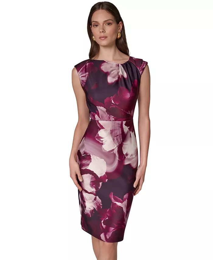 Women's Floral-Print Asymmetric-Neck Sheath Dress