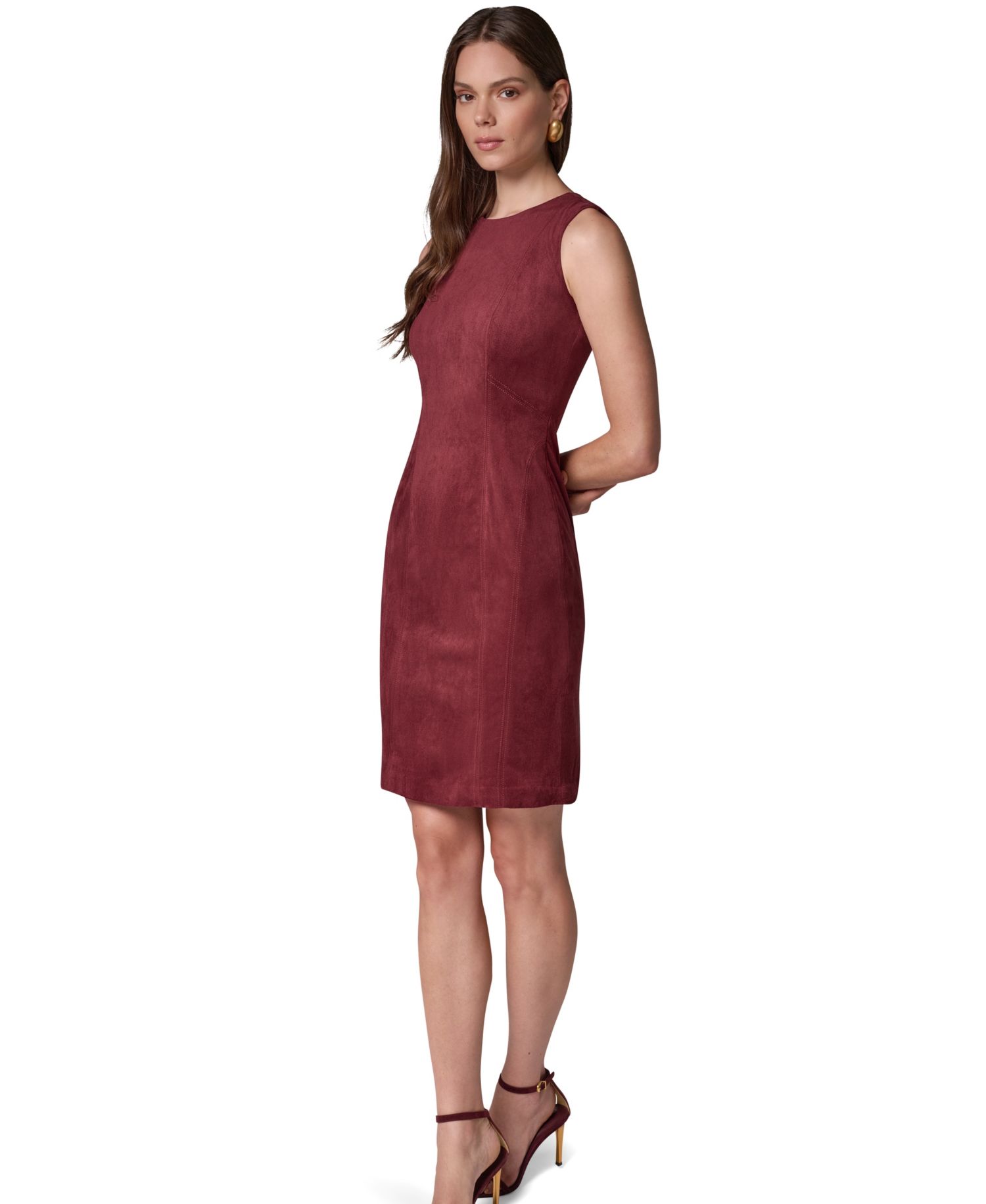 Women's Sleeveless Crewneck Suede Sheath Dress