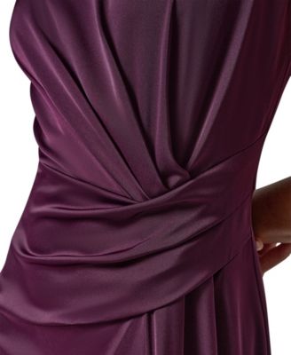 Women's Satin Draped-Waist Asymmetric-Hem Midi Dress thumbnail 5