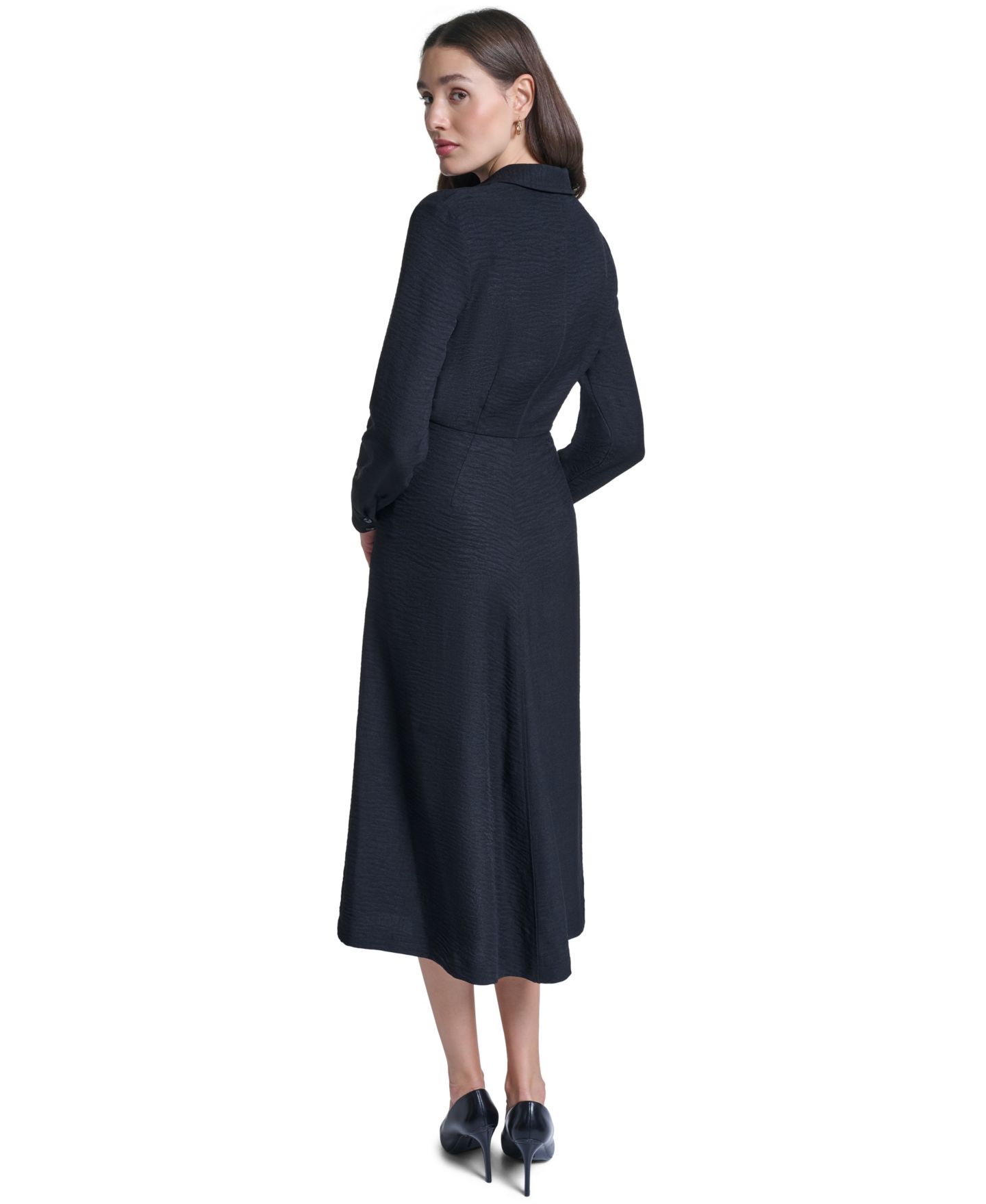 Женское платье Calvin Klein Collared V-Neck Front-Twist Midi, цвет: Чёрный — фото 4