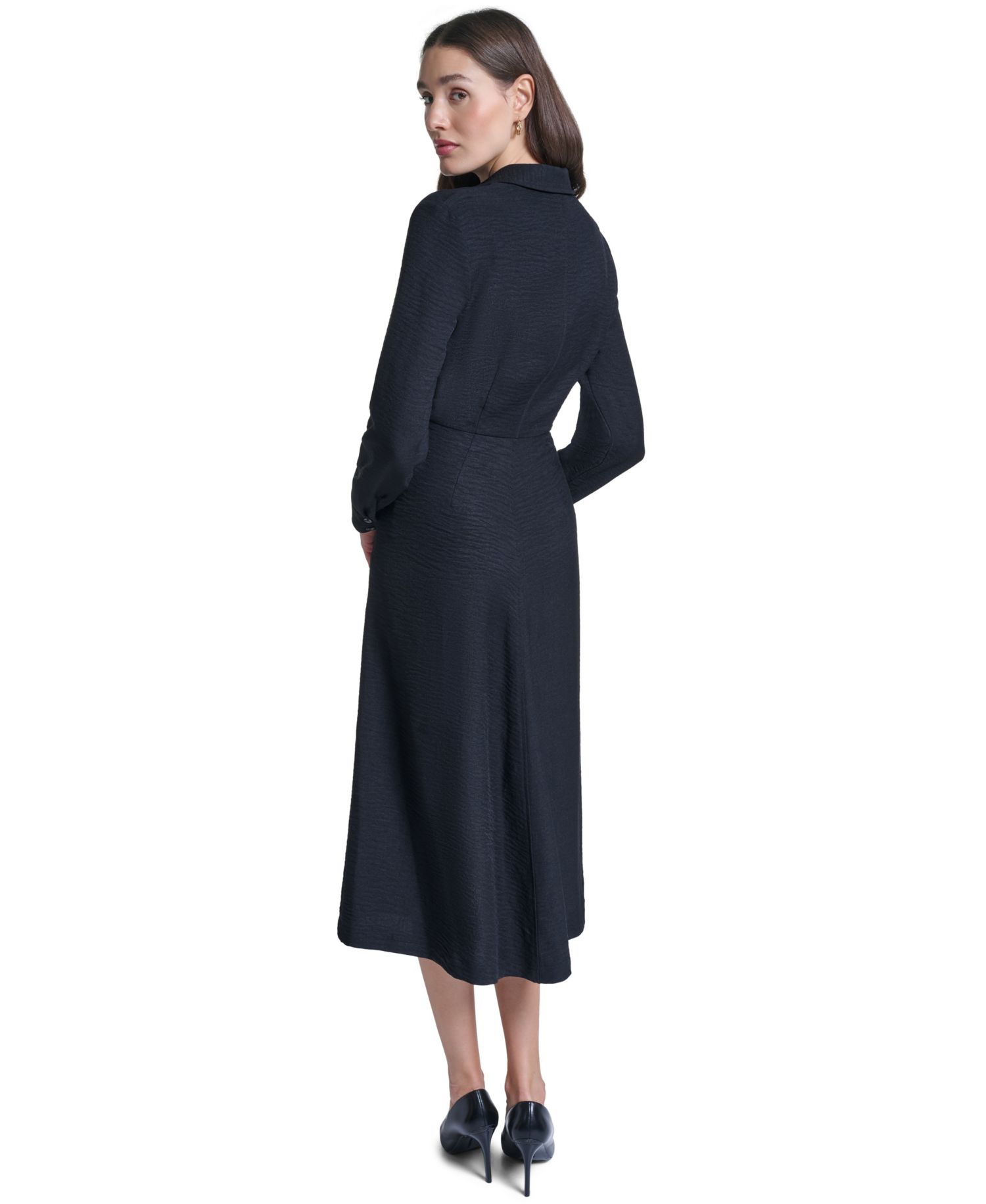 Women's Collared V-Neck Front-Twist Midi Dress