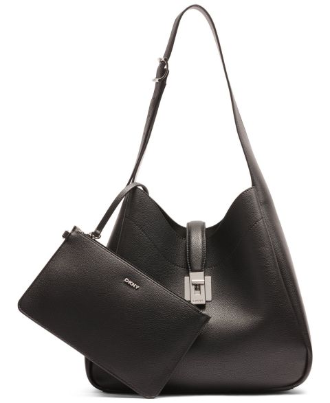 Женская сумка DKNY Daria Small Hobo Handbag, цвет: Чёрный / Серебряный