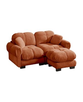 Chenille Cloud L-Shaped Loveseat Sofa,Stylish petal design Sofa Couch with Movable Ottoman