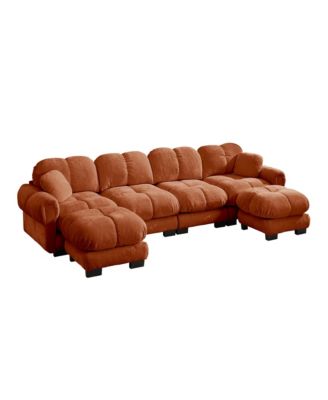 Oversize Chenille U-Shaped Sofa, Deep Seat Sofa Couch with Movable Ottoman