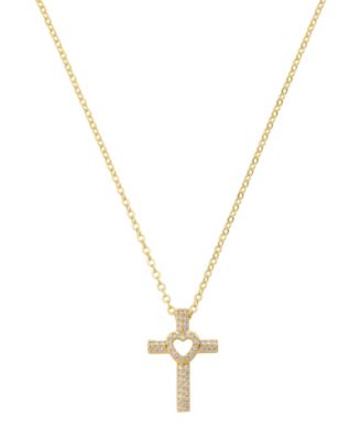 Cubic Zirconia Gold-Plated Heart Cross Pendant Necklace