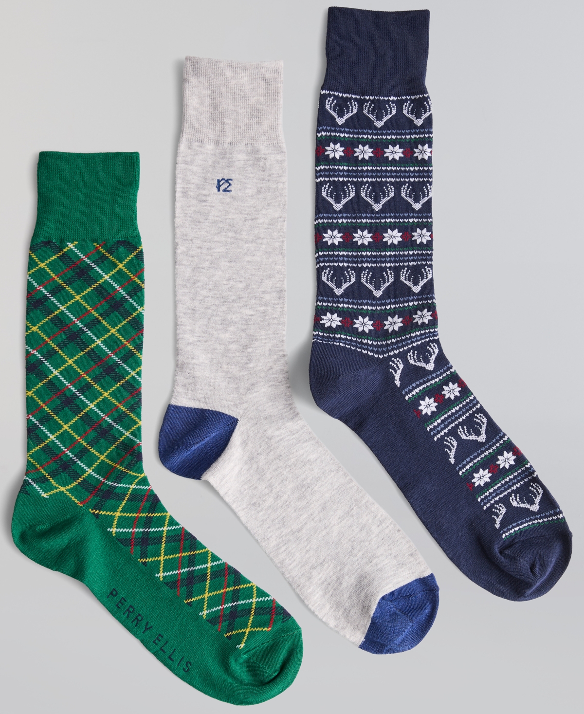 Perry Ellis Portfolio Men's Reindeer Fair Isle Novelty Crew Socks, 3-Pack