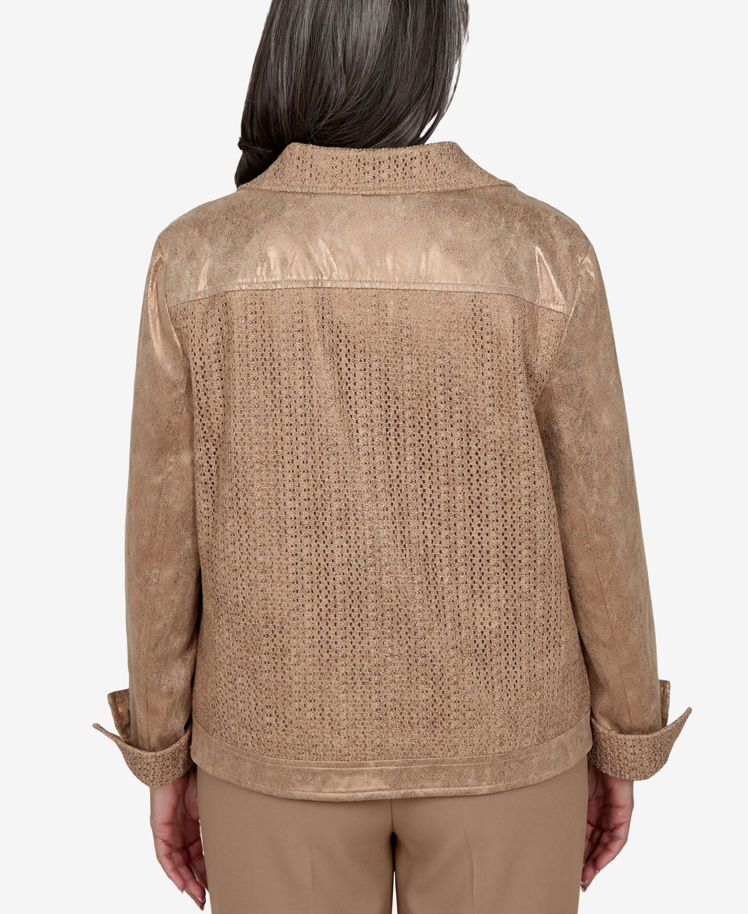 Petite 3/4-Sleeve Collared Zip-Front Jacket