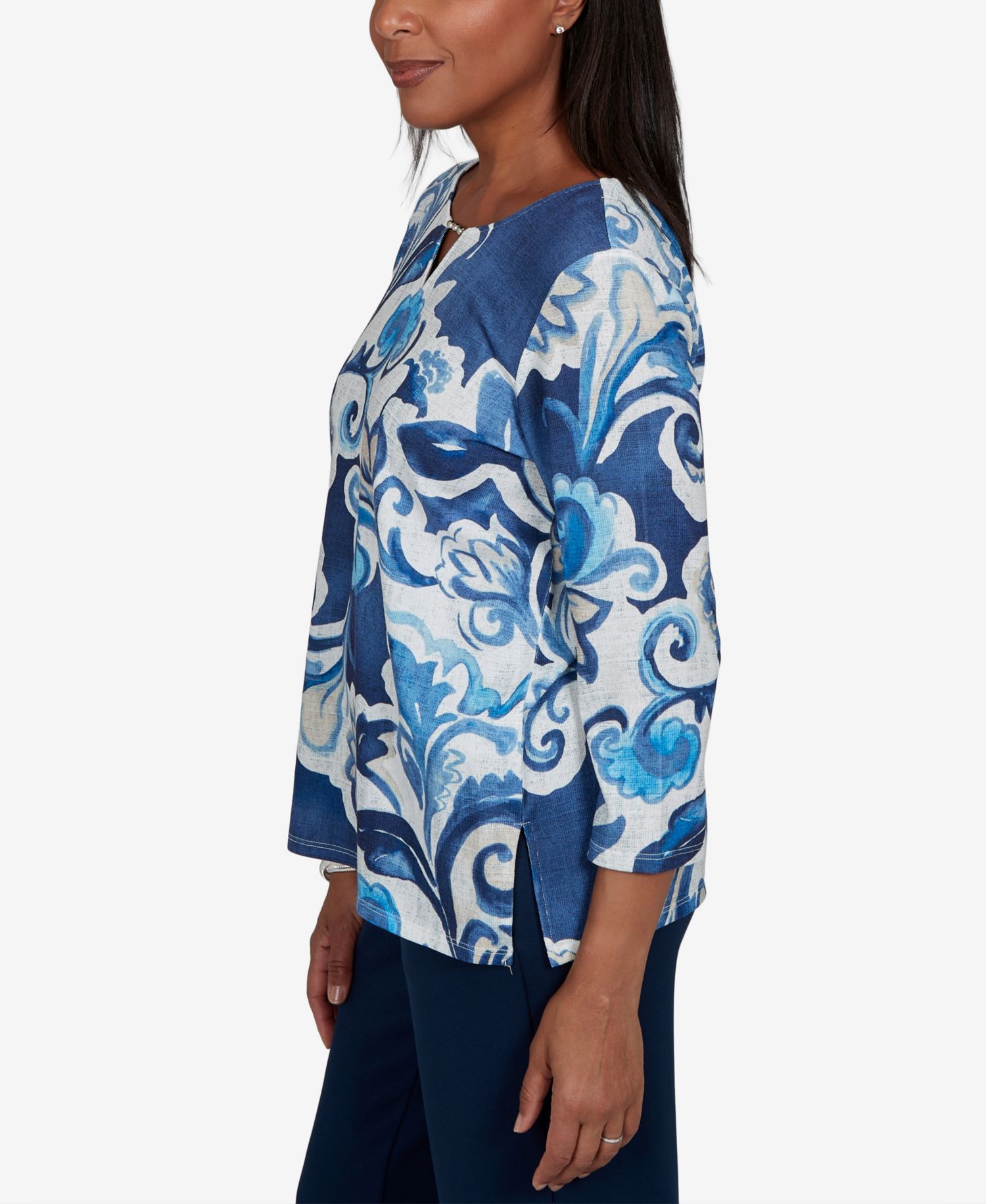 Petite Keyhole Neck 3/4-Sleeve Knit Top