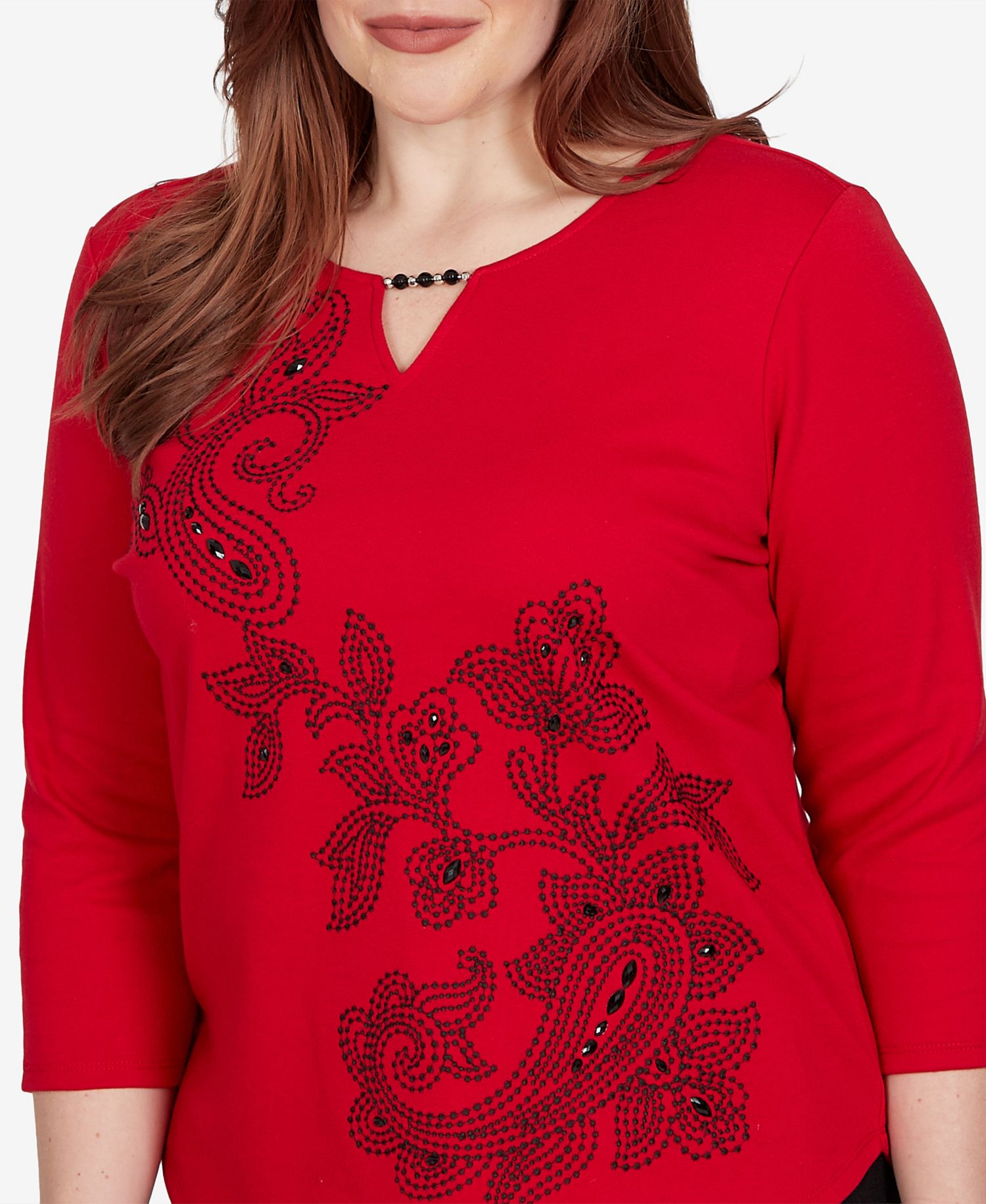 Petite Keyhole Neck Paisley 3/4-Sleeve Top