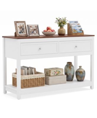 47' Farmhouse Console Table with 2 Drawers and Open Storage Shelf Anti-Topping Kits
