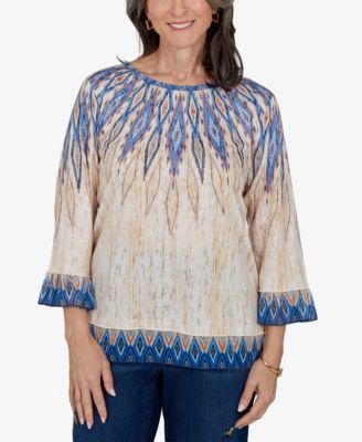 Women's Retro-Print Crewneck 3/4-Sleeve Top