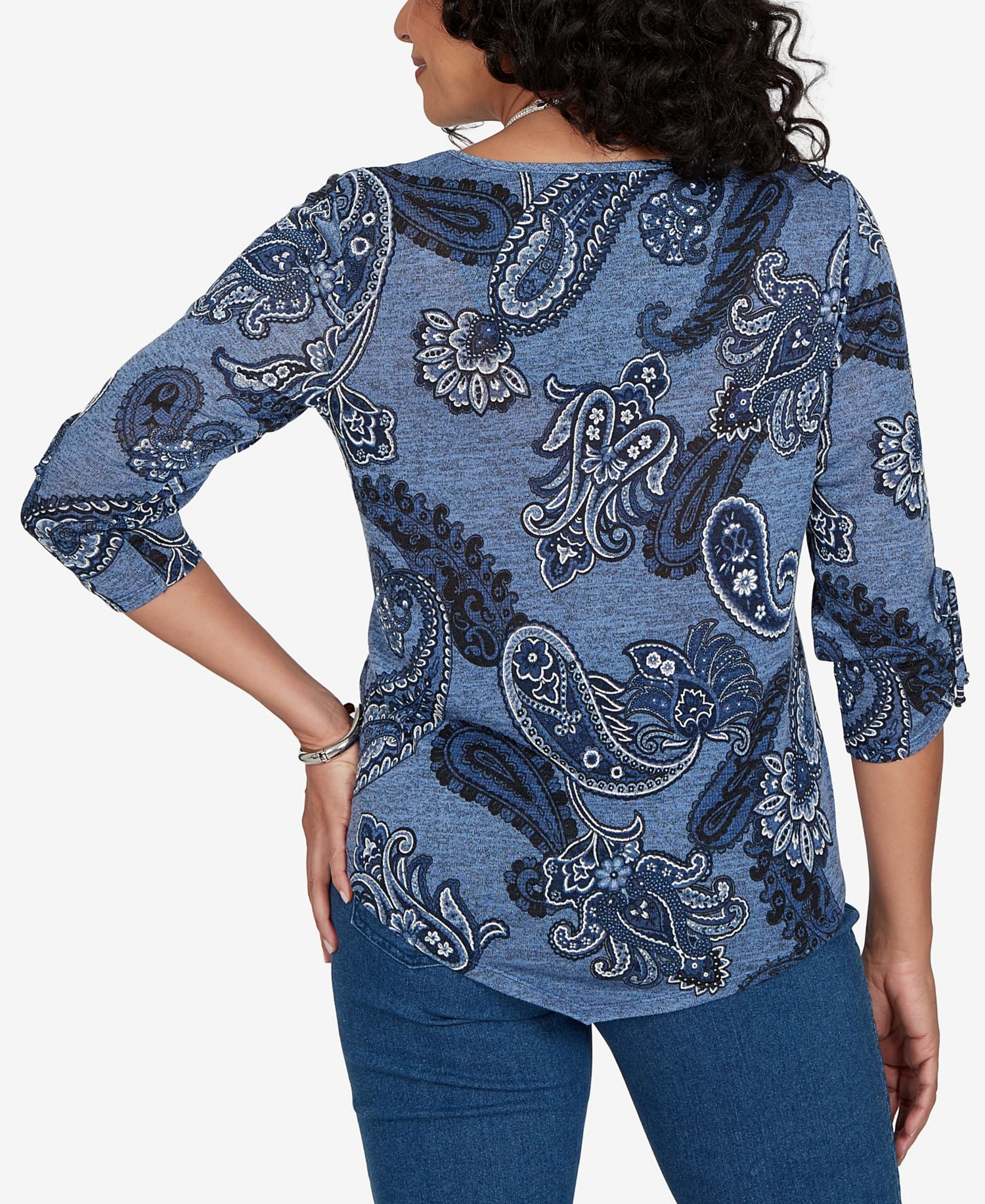 Women's V-Neck 3/4-Sleeve Asymmetrical-Hem Knit Top