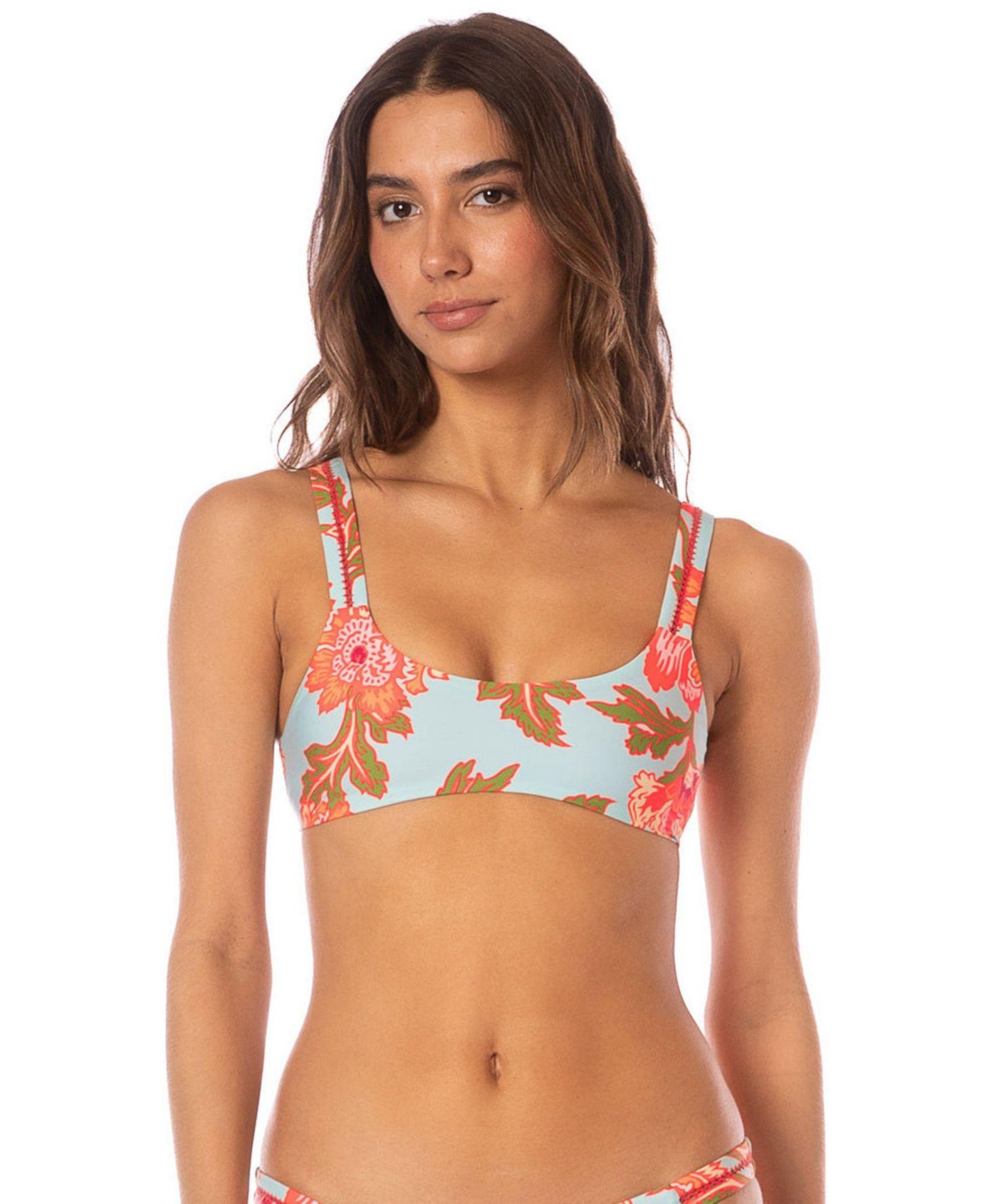 Women's Floral Scoop Neck Adjustable-Strap Nalai Bikini Top