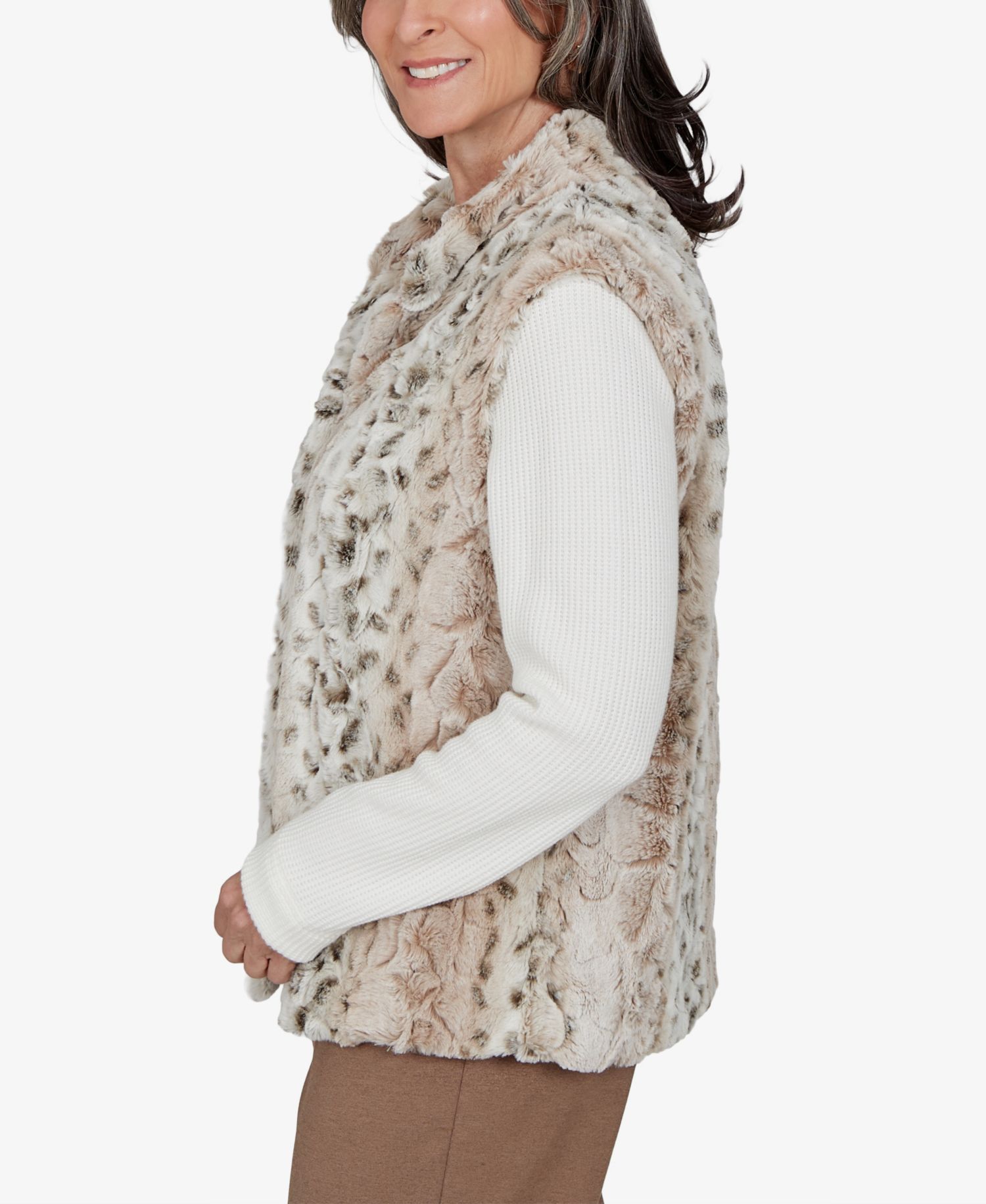 Women's Faux Fur Animal Print Mock Neck Jacket