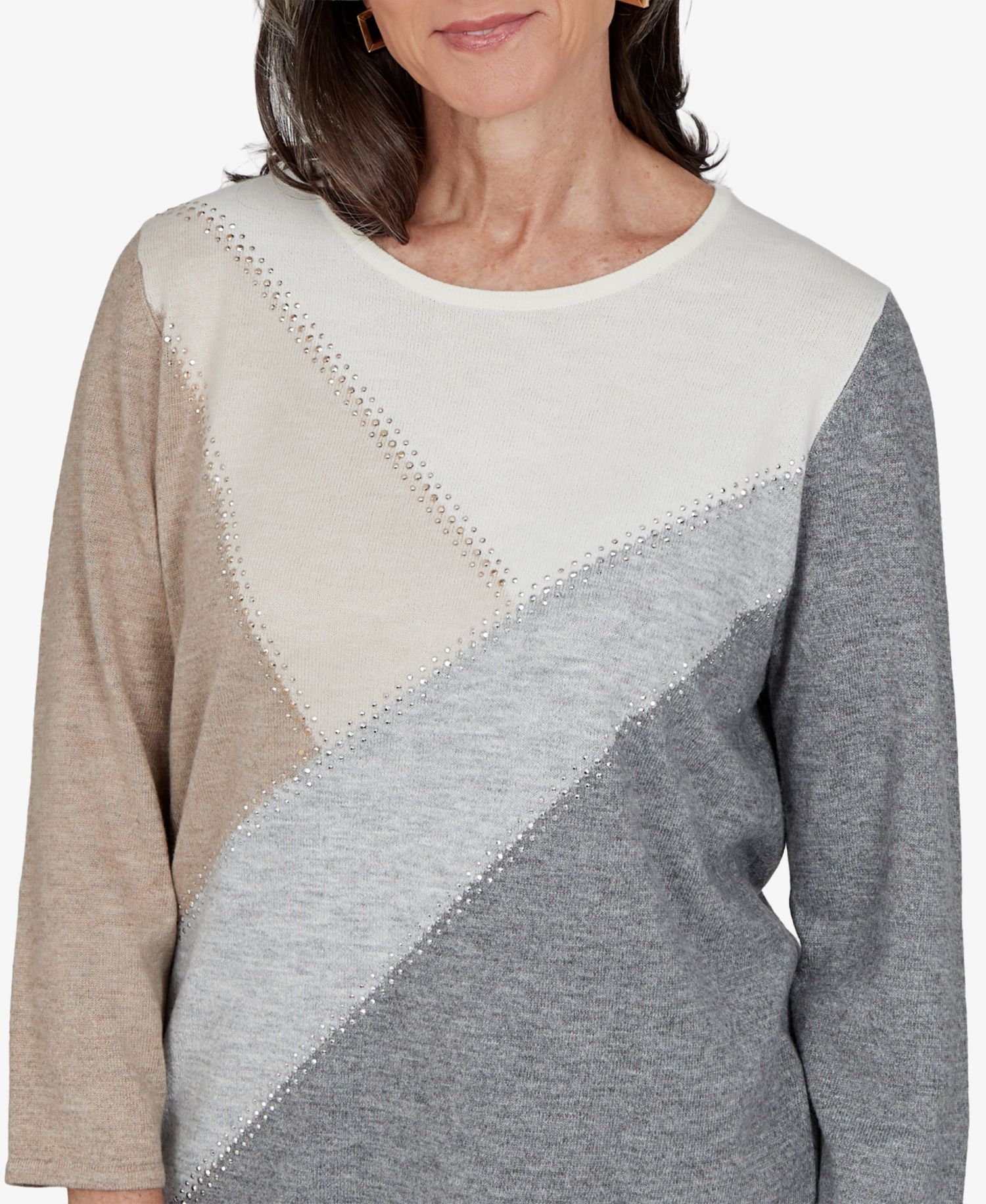 Women's Colorblock Embellished 3/4-Sleeve Pullover Sweater