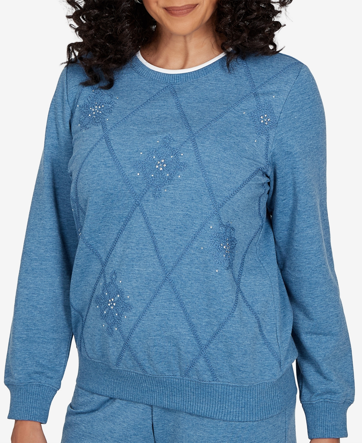 Alfred Dunner Women's Long-Sleeve Crewneck Argyle Pullover Top