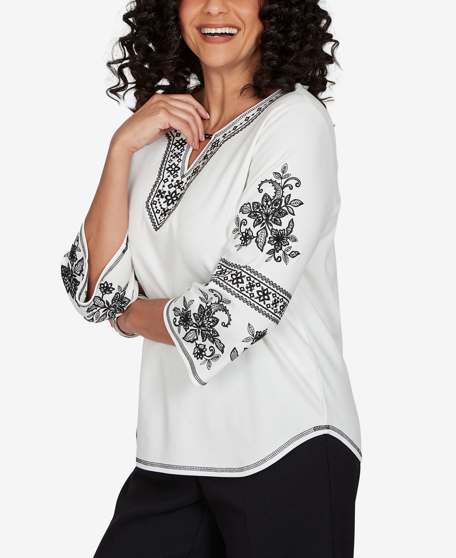 Women's Knit 3/4-Sleeve Keyhole Neck Blouse