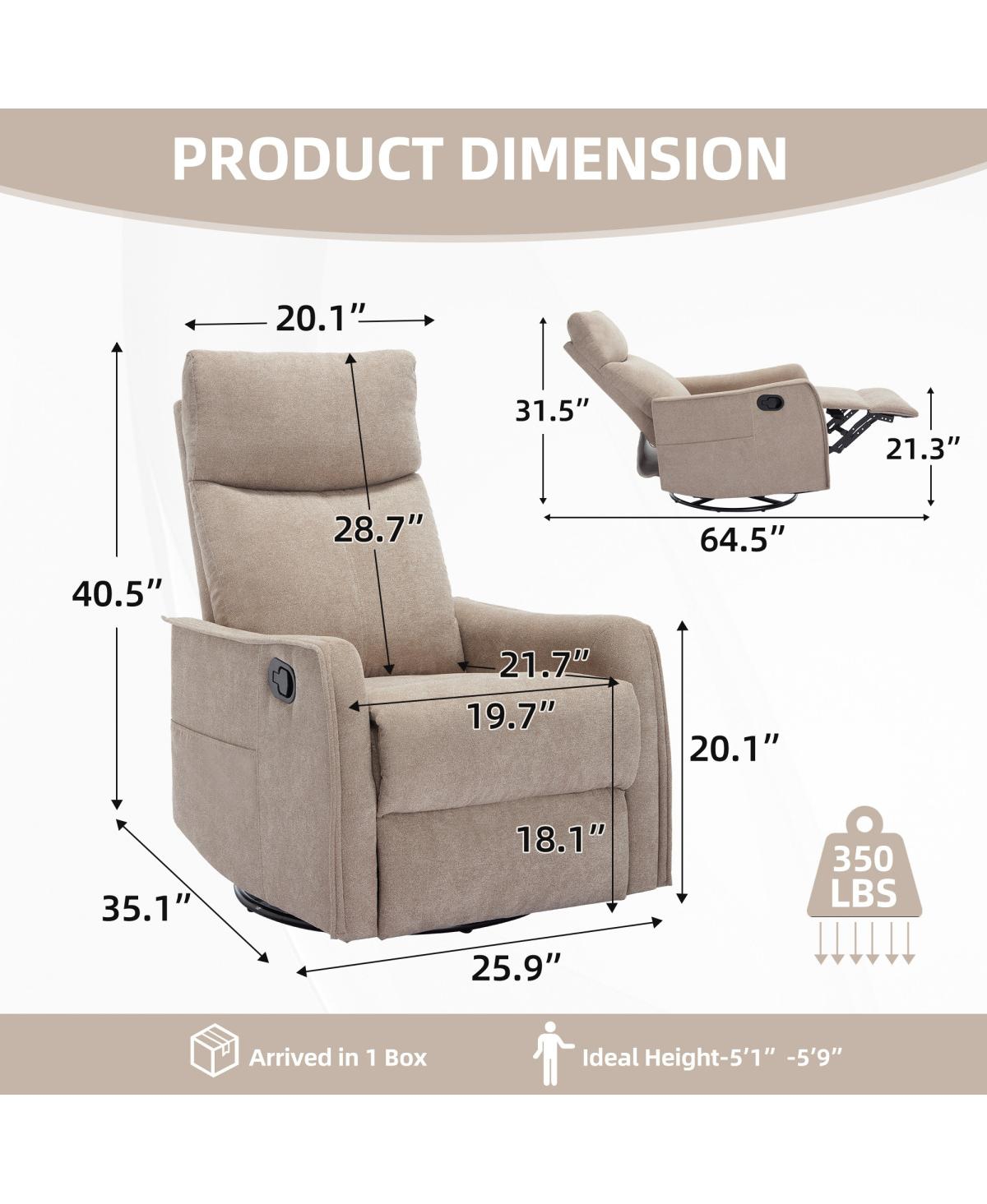 Streamdale Furniture Heat Massage Fabric Manual Recliner Chair with Rocker and Swivel