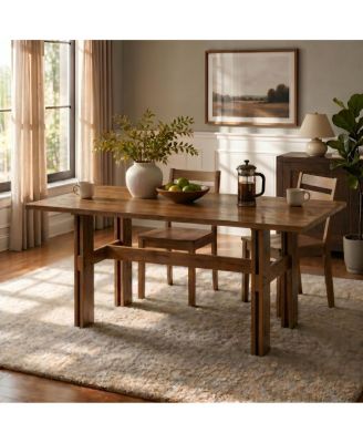 Modern 71" Walnut Wooden Dining Table with Pedestal Base for 4-6