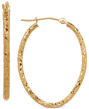 image of Oval Tube Hoop Earrings in 10k Gold, 1 3/8 inch