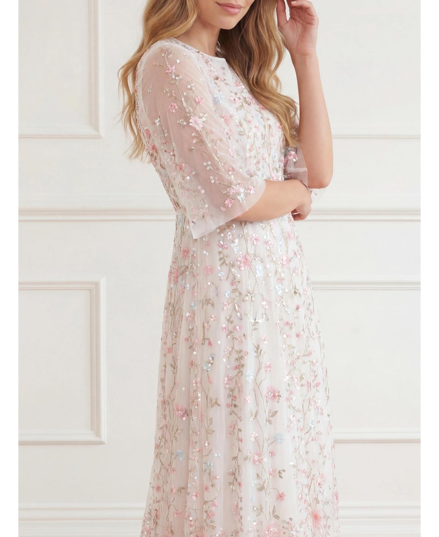 Women's Rococo Ribbon Floral-Embroidered Sheer Gown