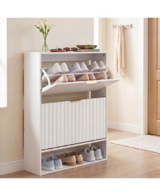 Shoe Cabinet w/2 Flip Drawers Open Storage and Adjustable Shelves for Entrance