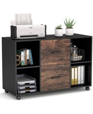 2 Drawer File Cabinet, Large Mobile Lateral Filing Cabinet for Letter Size, Printer Stand with Storage Shelves and Rolling Wheels