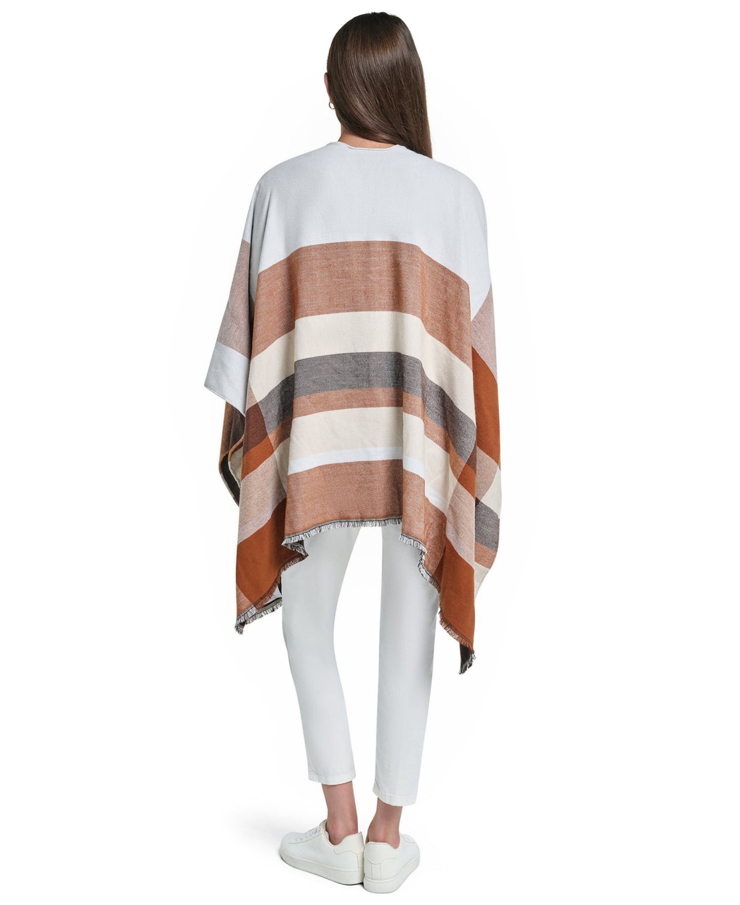 Reversible Double Face Colorblock Plaid Shawl Ruana