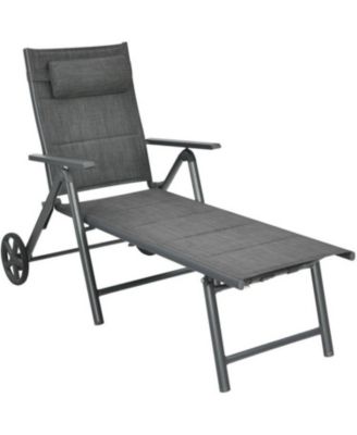 Patio Reclining Chaise Lounge with Adjustable Backrest and Pillow