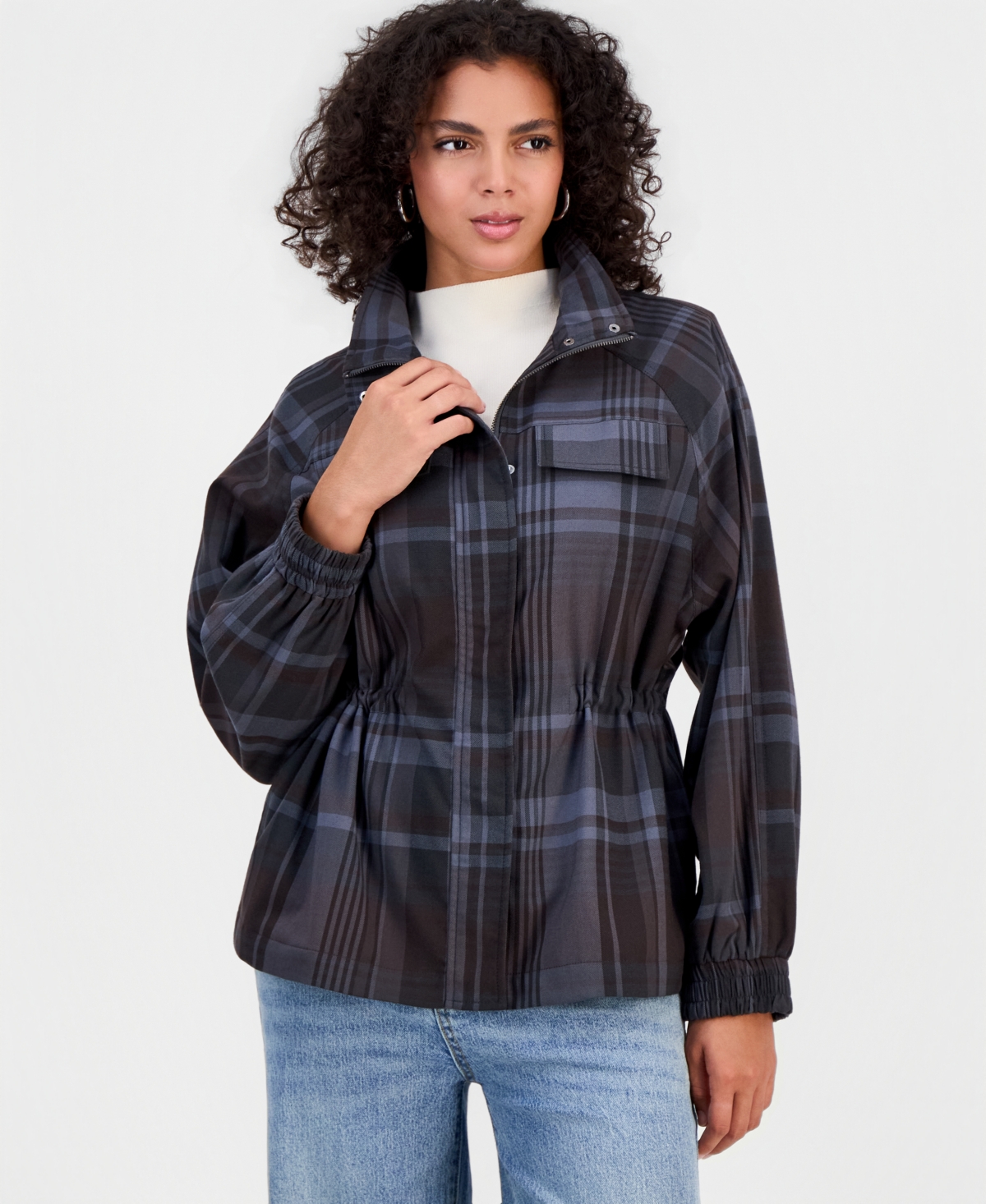 Bar Iii Women's Utility Plaid Peplum Jacket, Macy's Exclusive