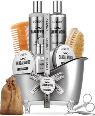 Sandalwood Beard Grooming Self Care Kit, 11pc Mens Bath and Body Care Gift Set