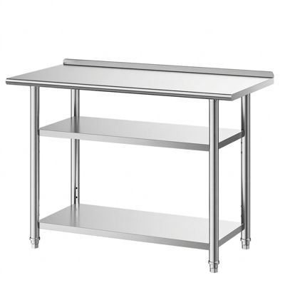 24 x 48 In Stainless Steel Work Table with Backsplash and 2 Undershelves for Food Prep