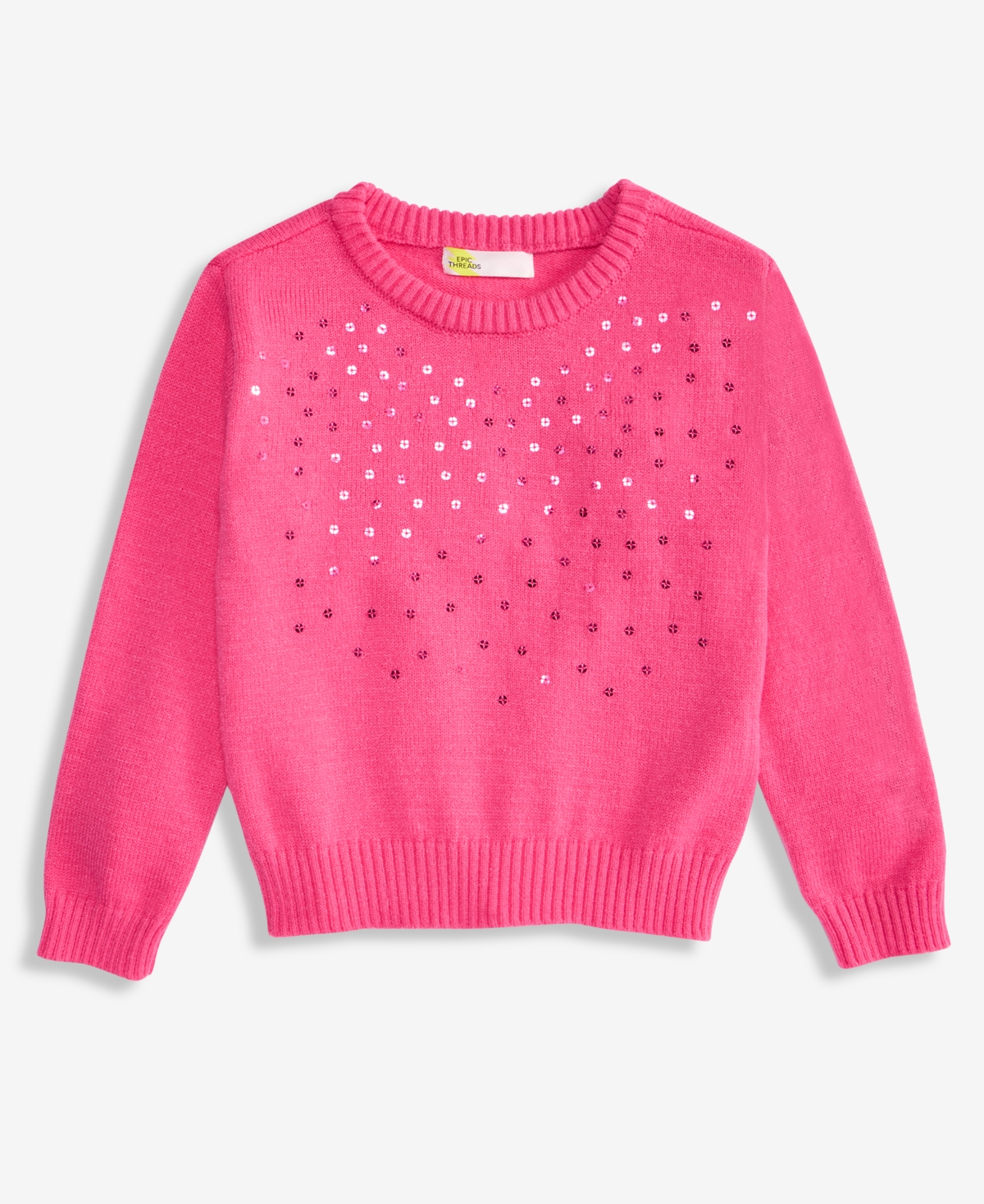 Macy's Kids' Girls' Dreamyarn Sequin Long-sleeve Crewneck Sweater In Vivid Pink
