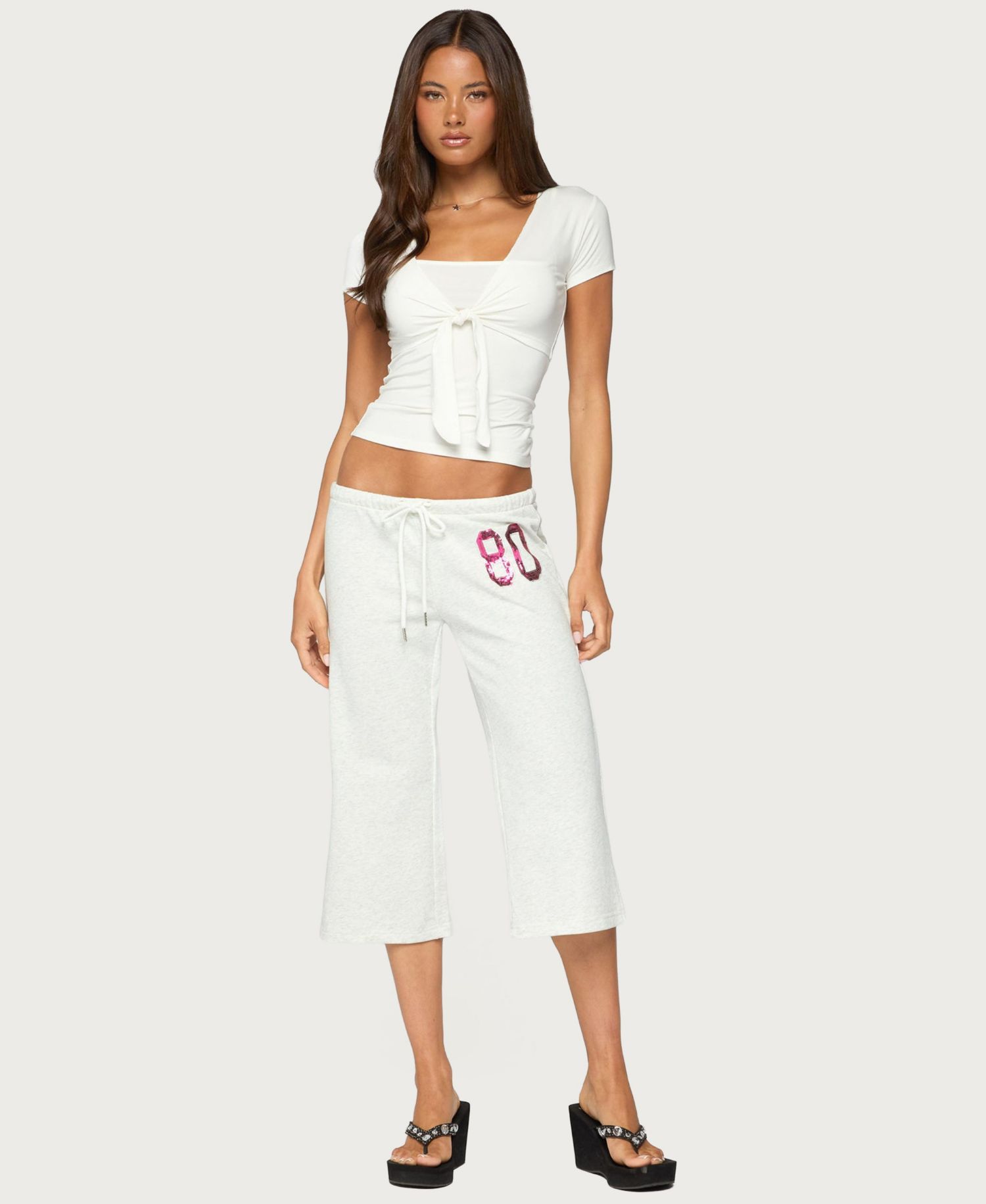 Women's 80 Low Rise Sequin Cotton-Blend Capri Sweatpants