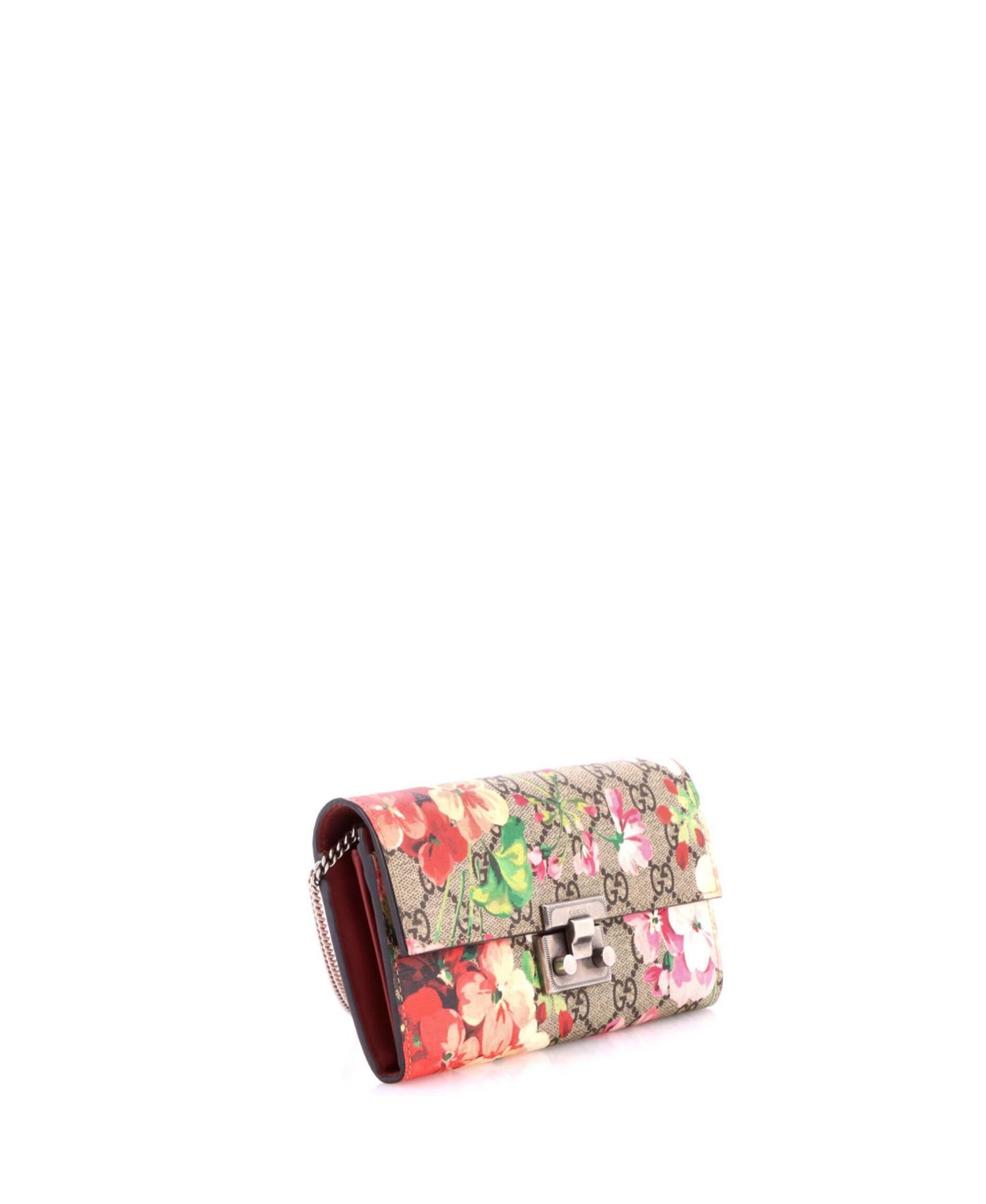 Long Padlock Continental Chain Wallet Blooms Print GG Coated Canvas