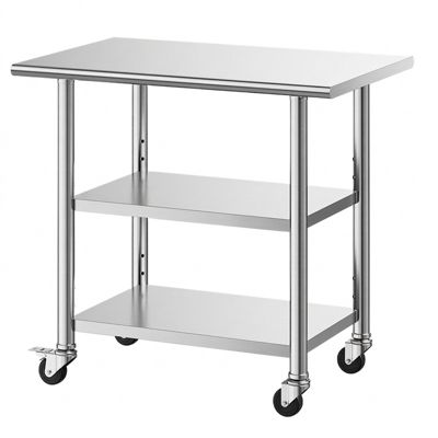 24 x 36 In Stainless Steel Work Table with Wheels and 2 Undershelves for Food Prep