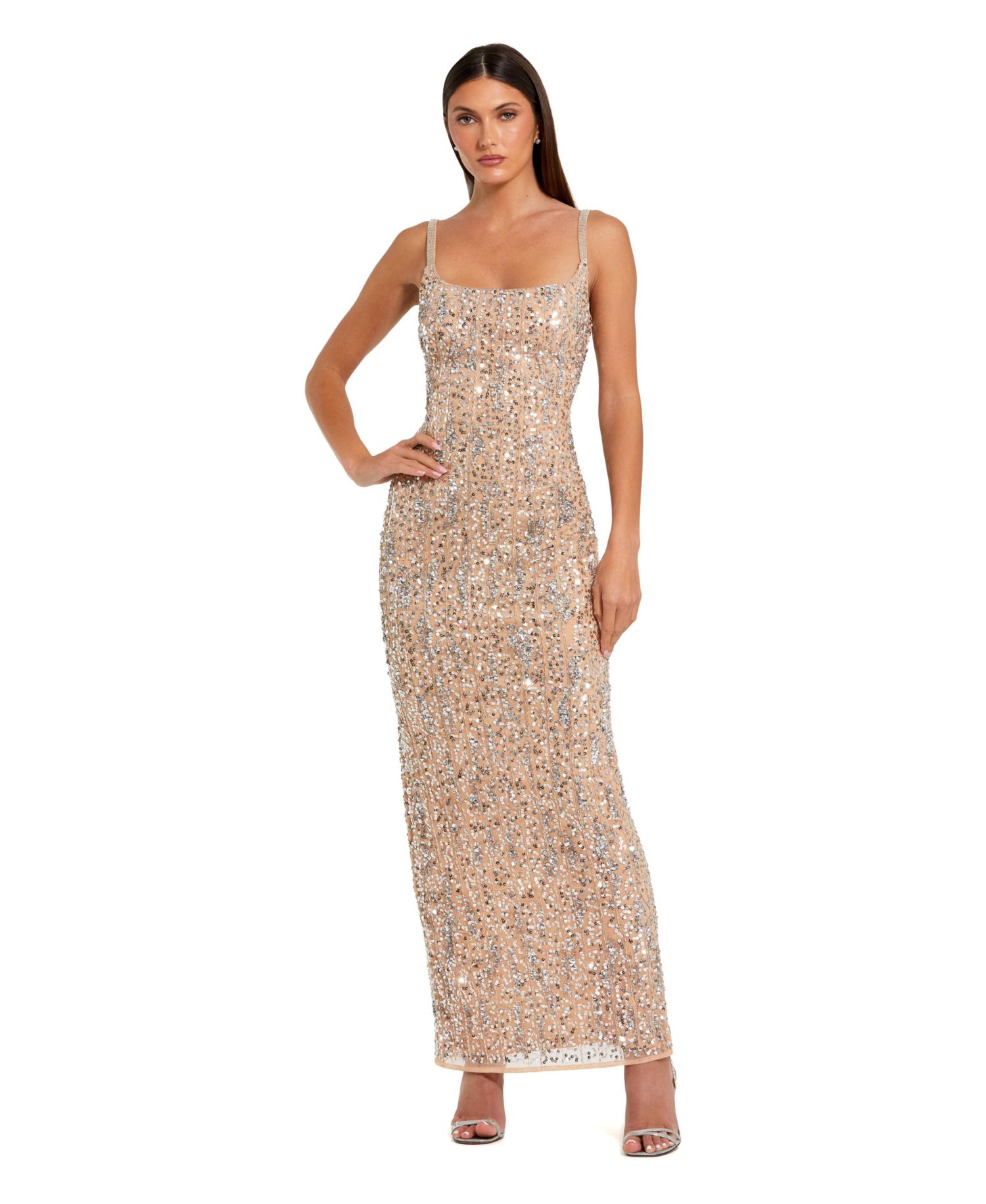Women's Sequin Embellished Scoop Neck Sheath Gown