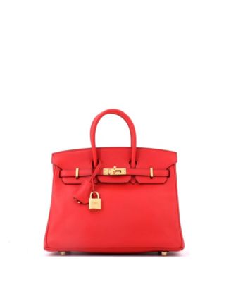 Pre-Owned Hermes Birkin 25 Handbag Red Swift with Gold Hardware