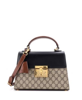 Small Padlock Top Handle Bag GG Coated Canvas and Leather