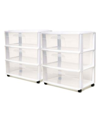 Plastic 3 Clear Drawer Small Rolling Storage Container Tower, White, 2 Pack