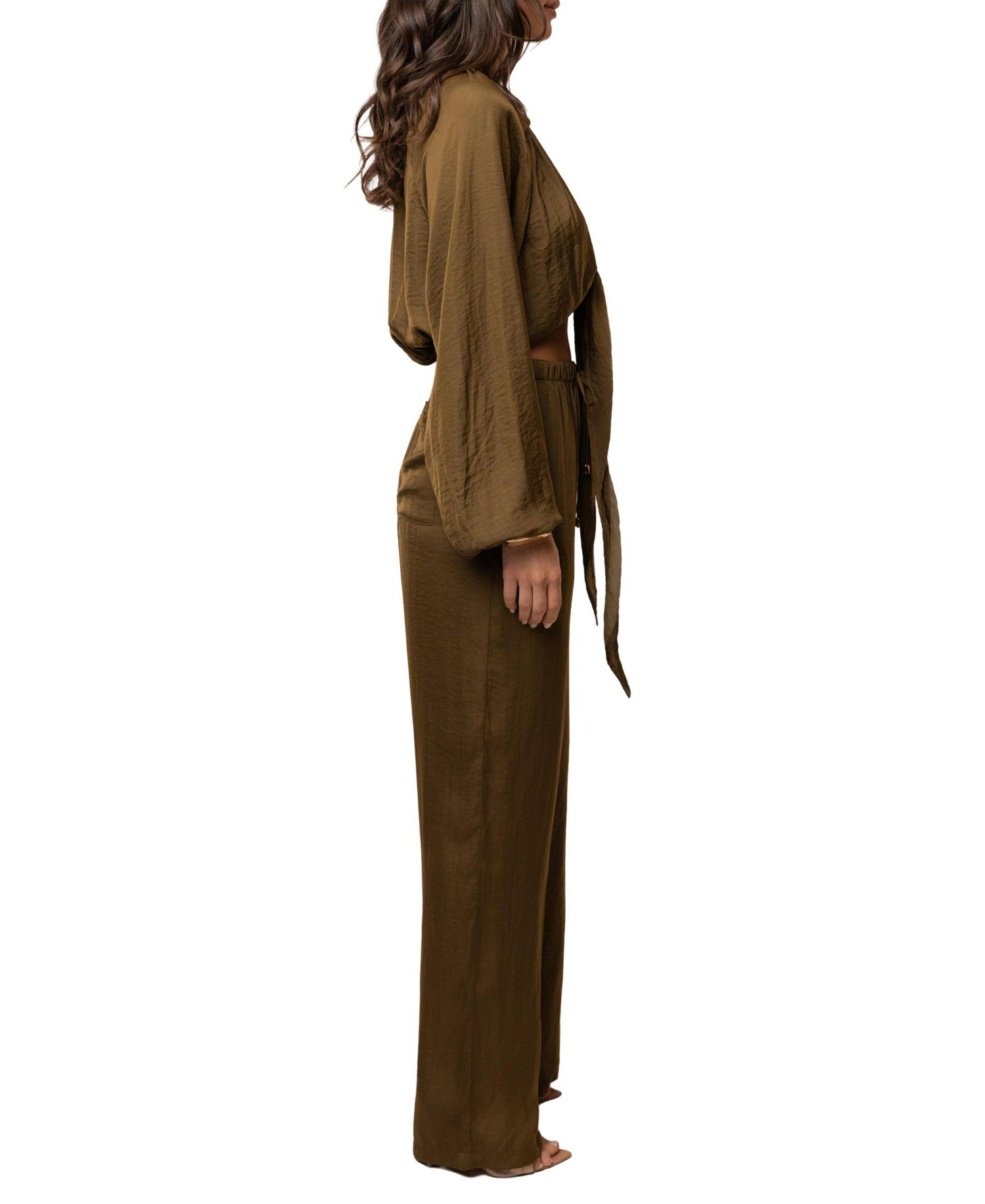 Women's Seaside Glow High-Waisted Wide-Leg Satin Pants