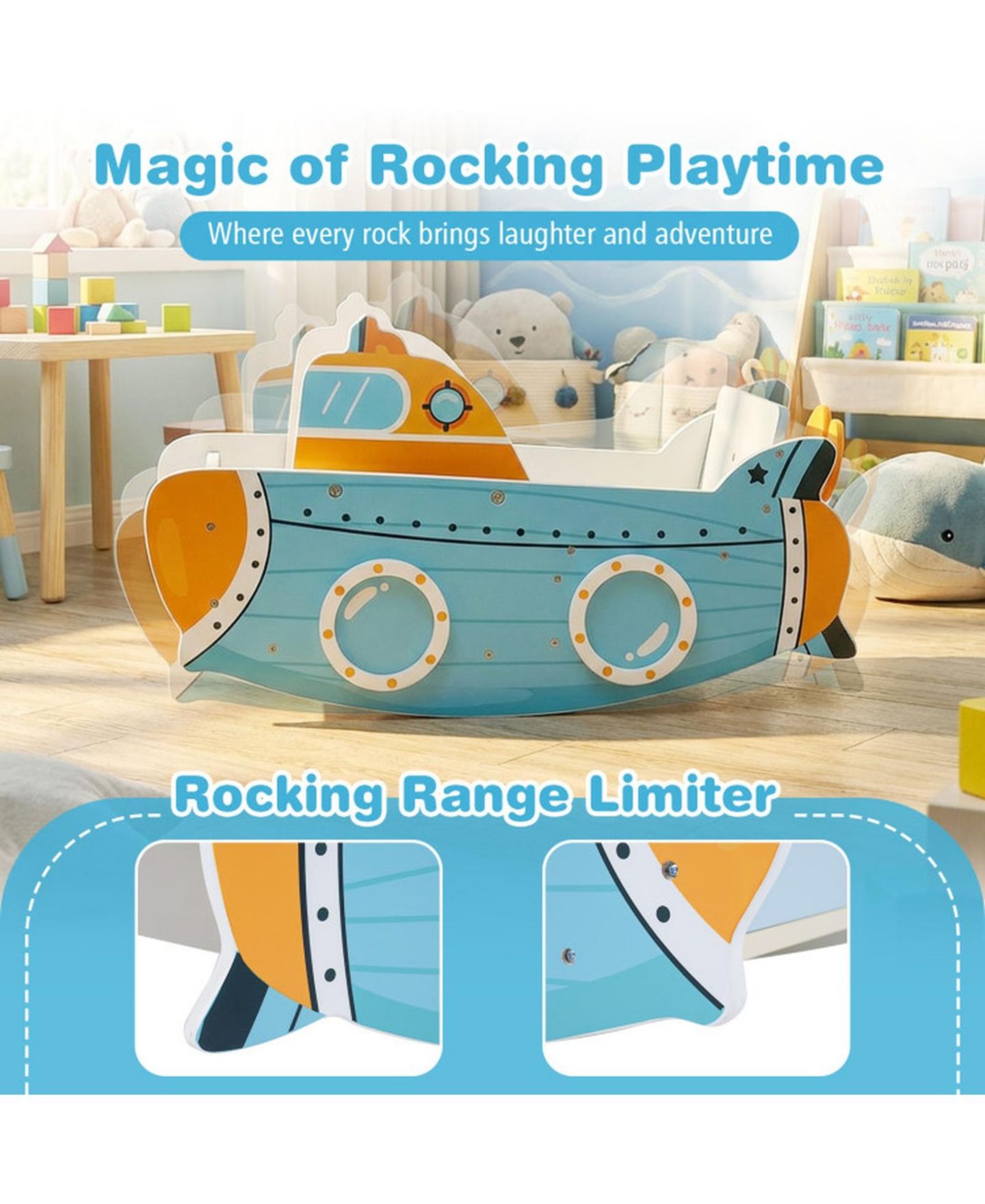 Детская игрушка SUGIFT Wooden Rocking Climber with Rotating Propeller, 45 lb Capacity, Ages 1+, цвет: Синий — фото 5