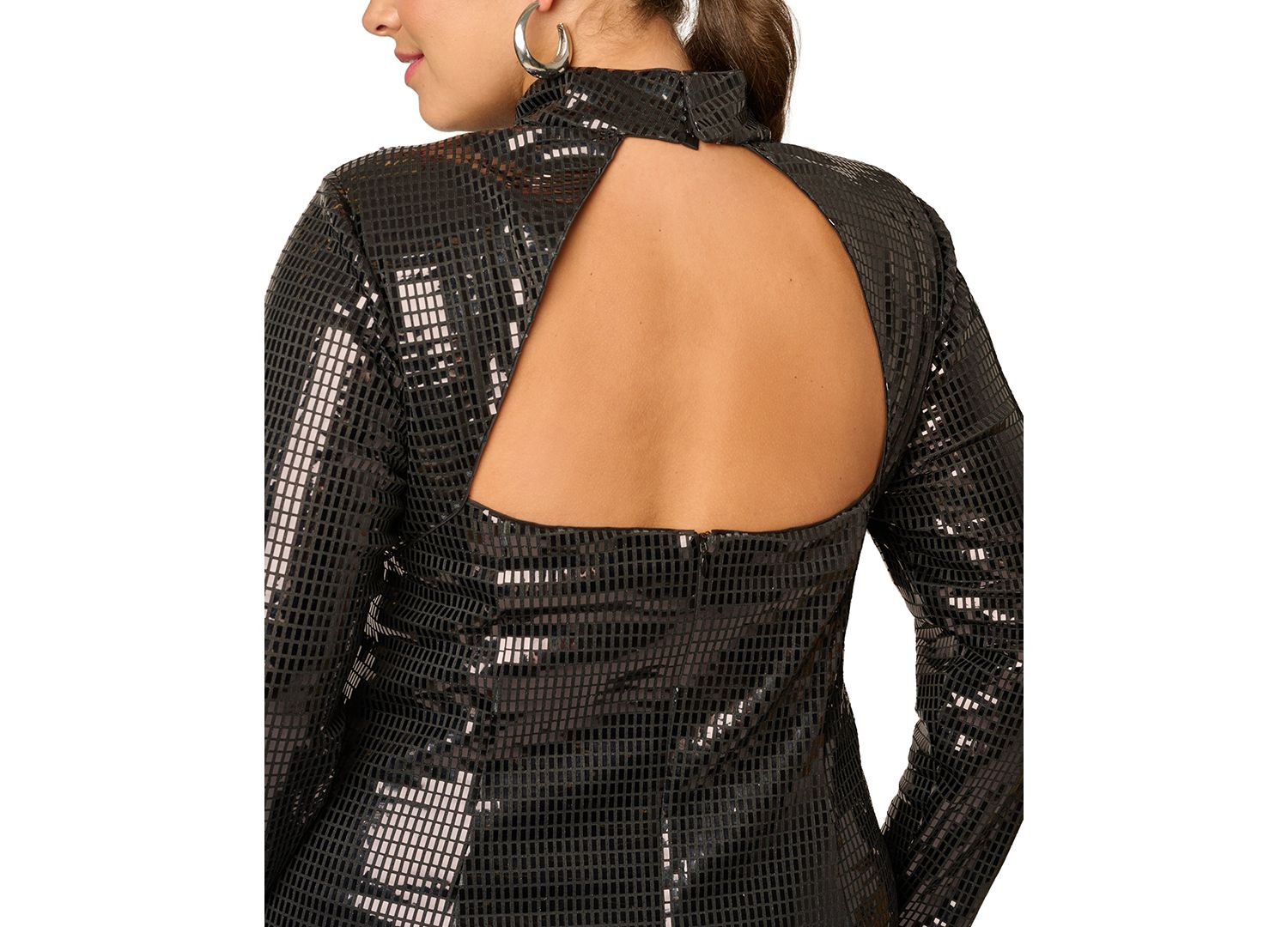 Plus Size Sequin Open-Back Cutout Long Dress
