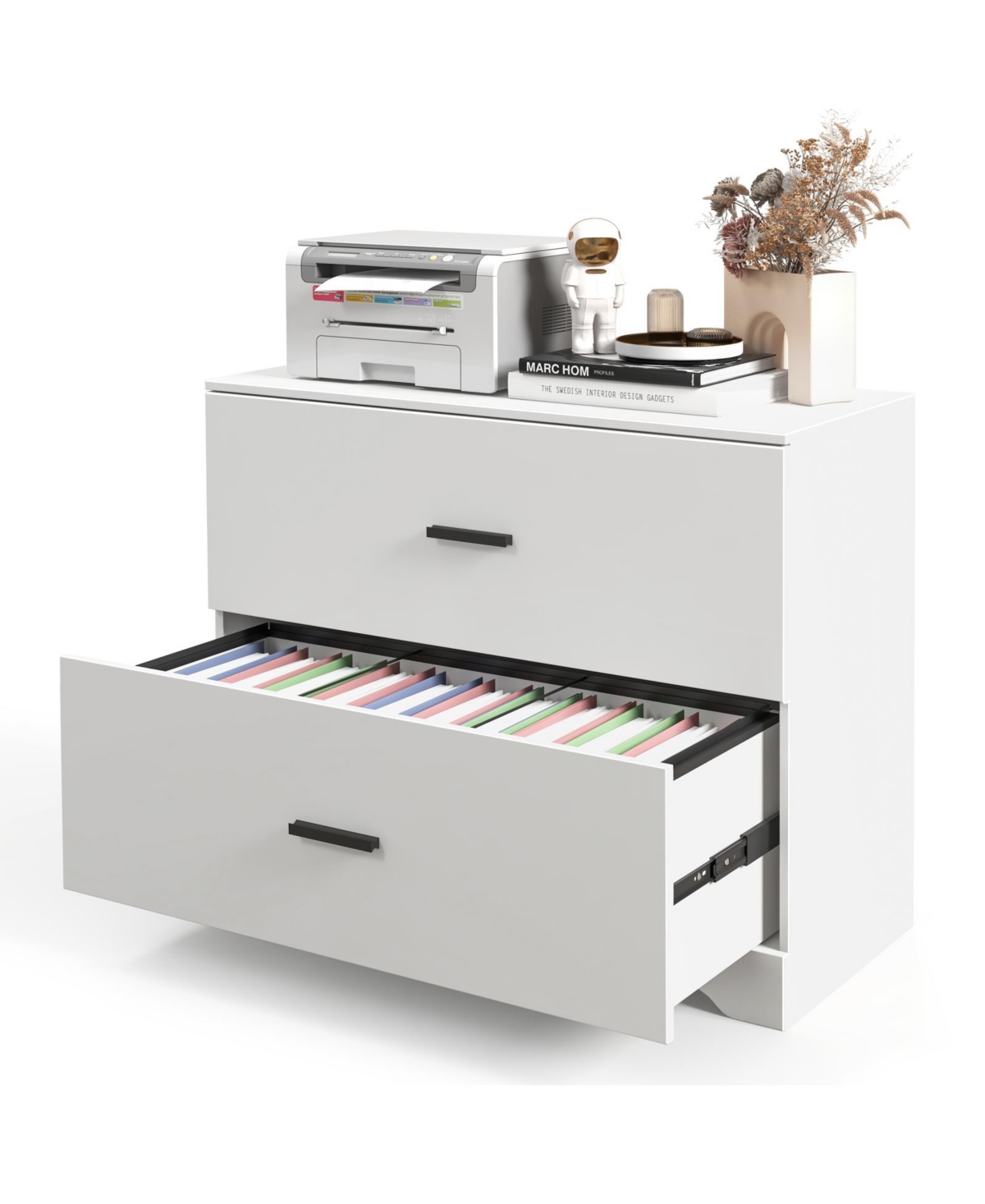Mecale 2-Drawer Lateral File Cabinet with Adjustable Bars for Home and Office - White