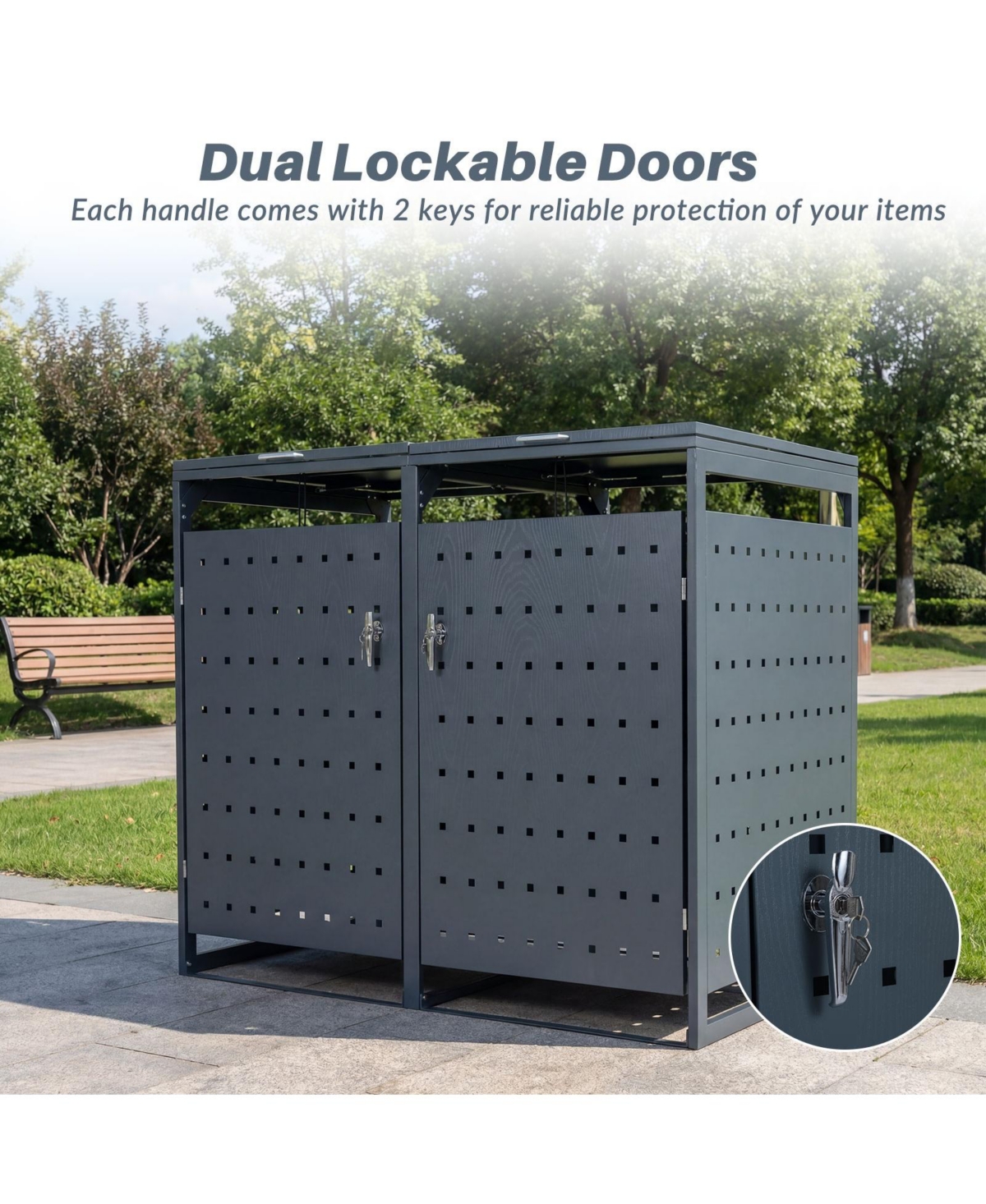 Mecale Double Trash Can Enclosure, Storage Shed for 32-64 Gal Bins