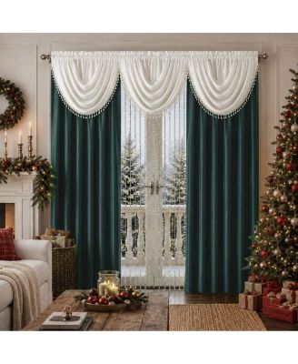 6 Piece Maison Estate Semi Sheer Collection Window Curtains and Beaded Valance Set