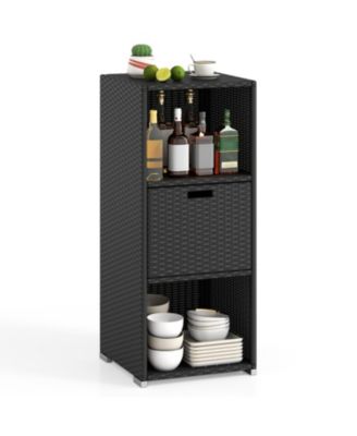 Outdoor Wicker Storage Tower, 43.5 in Tall, with Removable Drawer