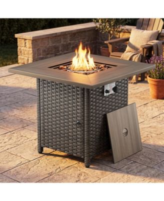 30" Outdoor Square Rattan Propane Gas Fire Pit Table for Outside
