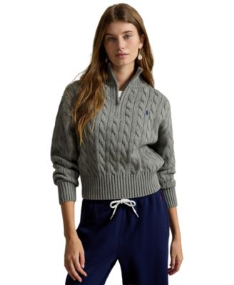 Women's Cable-Knit Cotton Quarter-Zip Sweater